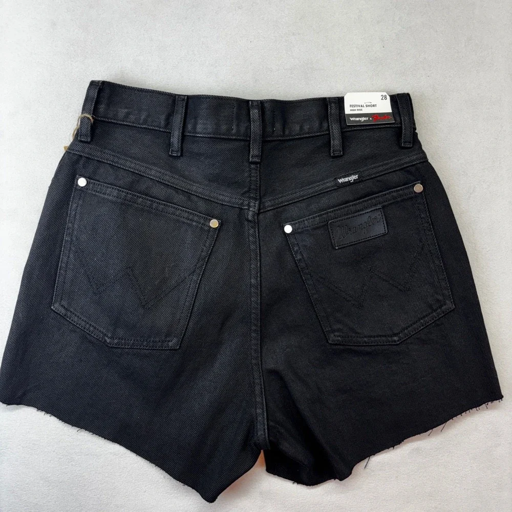 Wrangler Fender Festival Shorts Womens 28 Black High Rise Distressed Denim New - Picture 12 of 16